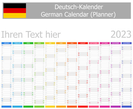 2023 German Planner Calendar with Vertical Months on white backgroundのイラスト素材