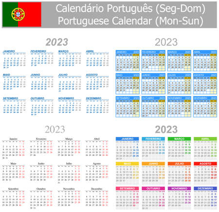 2023 Portuguese Mix Calendar Mon-Sun on white backgroundのイラスト素材
