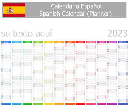 2023 Spanish Planner Calendar with Vertical Months on white backgroundのイラスト素材