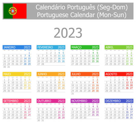 2023 Portuguese Type-1 Calendar Mon-Sun on white backgroundのイラスト素材