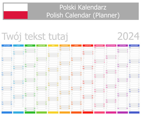 2024 Polish Planner Calendar with Vertical Months on white backgroundのイラスト素材