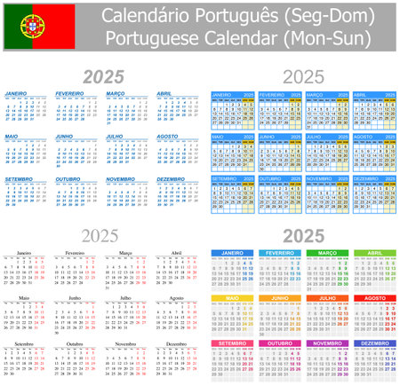 2025 Portuguese Mix Calendar Mon-Sun on white backgroundのイラスト素材