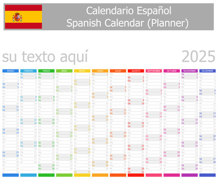 2025 Spanish Planner Calendar with Vertical Months on white backgroundのイラスト素材