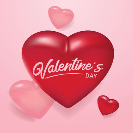 Happy valentine's day with 3d red heart romantic background illustration vectorのイラスト素材