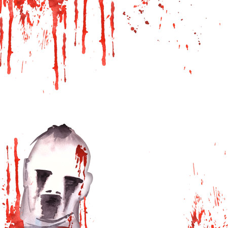Halloween frame ghost with Blood stains Watercolor hand painted illustration isolated white backgroundの写真素材
