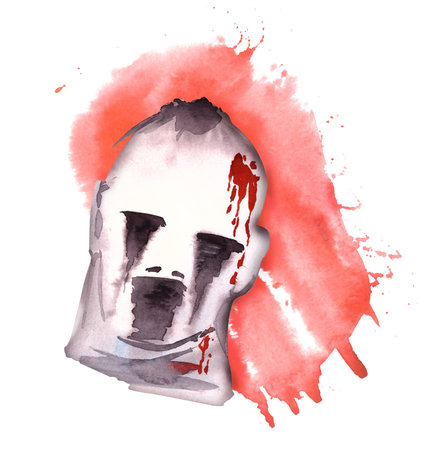 Halloween ghost on the blood stain Watercolor Hand painted illustration isolated white backgroundの写真素材