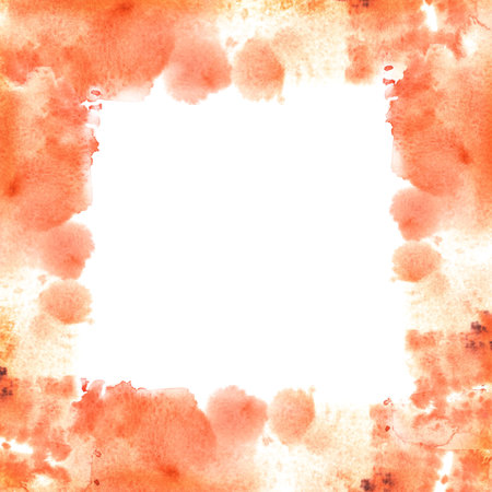Watercolor orange stains square framePlace for your text Hand painted illustration white backgroundの写真素材
