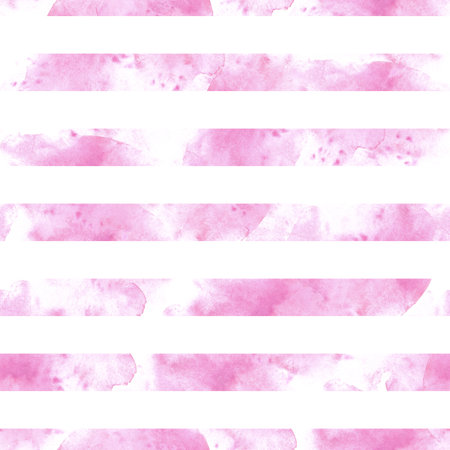 Watercolor pink stains striped seamless pattern. Hand painted illustration on white backgroundの写真素材