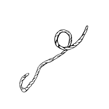 Thread, yarn for needlework, embroidery or knitting. Black vector line art hand drawing. Rope, twine or twisted canvas thread. Illustration for hobby knitters product, print. isolated from backgroundのイラスト素材
