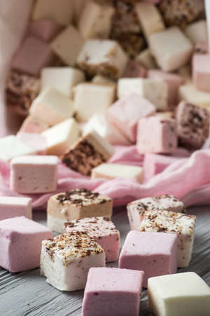 Strawberry, lemon, chocolate coffee and walnut marshmallowの写真素材
