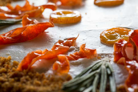 homemade vegan carrot cake on a wooden plateの写真素材