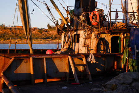 BERDYANSK - UKRAINE, SEPTEMBER 01, 2016: Fishing boat in the old port of city Berdyansk. Azov sea. Ukraineのeditorial素材