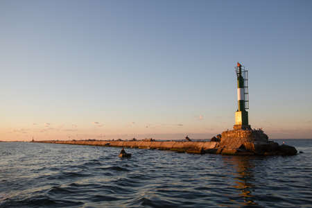 BERDIANSK - UKRAINE: SEPTEMBER 02, 2016: Beacon in the Azov Seaのeditorial素材
