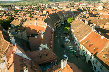 Sibiu - Romania, July 18, 2017: View to the roofs of the houses in the center of Sibiu, Romaniaのeditorial素材