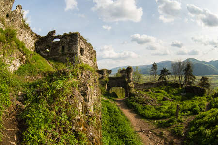 The ruins of the castle in Hust, Transcarpathia, Ukraineの写真素材