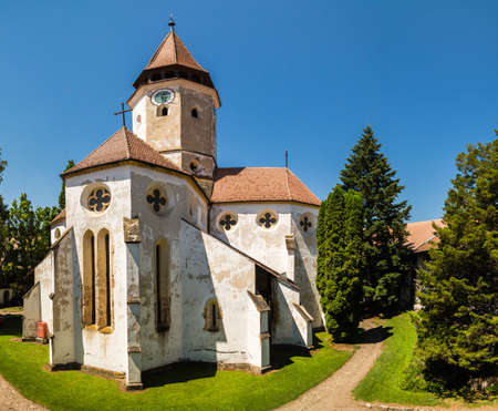 Fortified church in Tartlau Prejmer Romania, churches were built inside defensive walls to protect the population during attacks,constructed by Teutonic Knights,settlement of the Transylvanian Saxonsの写真素材
