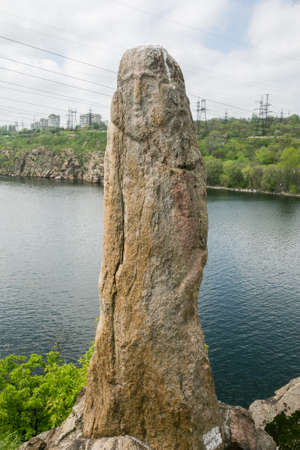 Ancient kurgan stelae in the Khortytsia isalnd, Zaporizhia, Ukraine, stone babasの写真素材