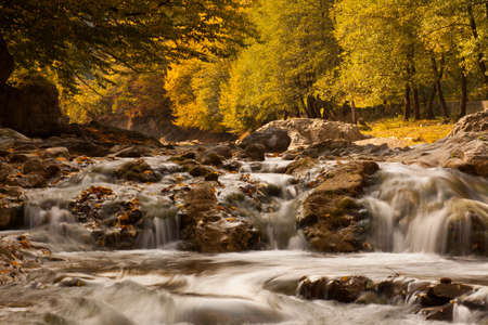 Waterfall Kosyvskiy Huk in the Carpathian mountains, Ukraineの写真素材