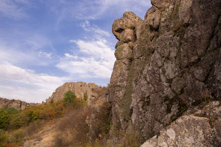 Rock canyon against beautiful sunset background/ Aktove Canyon near the Aktove village on the...