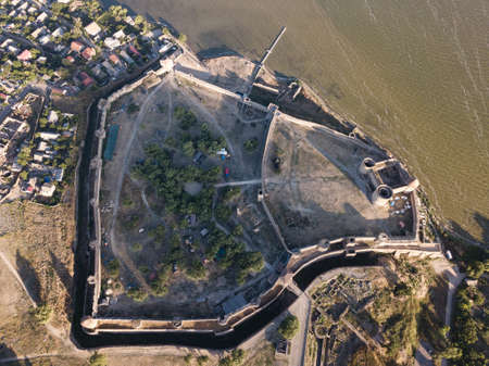 Aerial view on citadel of ancient fortress Akkerman which is on the bank of the Dniester estuary, in Odessa region, Ukraineの写真素材