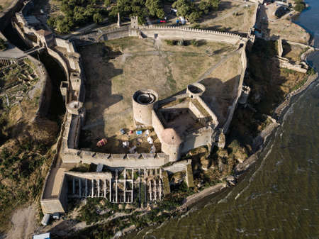 Aerial view on citadel of ancient fortress Akkerman which is on the bank of the Dniester estuary, in Odessa region.の写真素材