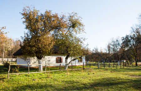 Pereyaslav-Khmelnitsky, Ukraine - OCTOBER 31 2015: Reconstruction of an ancient clay house in Pereyaslav-Khmelnitsky Museum of Folk Architecture and Life of the Middle Naddnipryanshchyna , Ukraineのeditorial素材