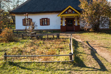 Pereyaslav-Khmelnitsky, Ukraine - OCTOBER 31 2015: Reconstruction of an ancient clay house in Pereyaslav-Khmelnitsky Museum of Folk Architecture and Life of the Middle Naddnipryanshchyna , Ukraineのeditorial素材