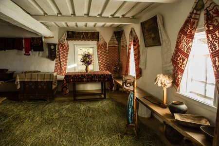 Pereyaslav-Khmelnitsky, Ukraine - OCTOBER 31 2015: Traditional interior of the old Ukrainian hut in the museums of folk architecture, Pereyaslav-Khmelnitskyのeditorial素材