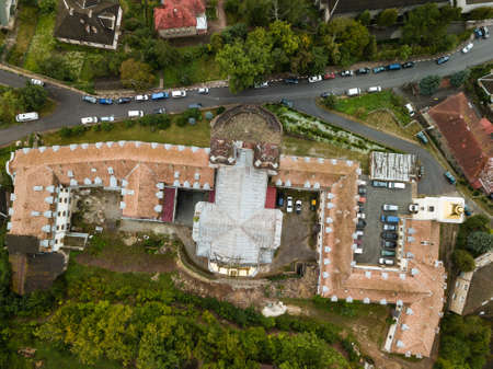 Aerial top view frome drone to monastery of the Fathers of Basilian 1753-1770 in Buchach, Ternopil region, Ukraineの写真素材