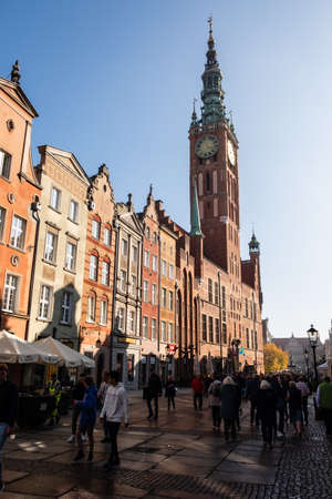Gdansk, Poland - 11 october 2018: Old historical centre and city Hall spire clock tower, Gdansk, Polandのeditorial素材