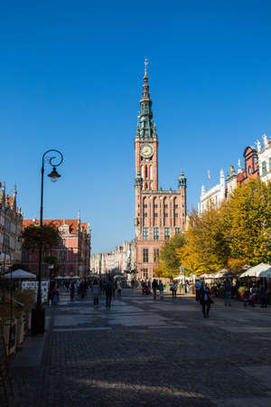 Gdansk, Poland - 11 october 2018: Old historical centre and city Hall spire clock tower, Gdansk, Polandのeditorial素材