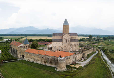 Aerial view to Alaverdi Monastery one of the biggest sacred objects in Georgia, located in Kakheti region, near Telavi townのeditorial素材