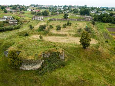 Aerial view to abandoned castle in Pidzamochok near Buchach, Ternopil region, Ukraine, founded near 1600 by Jan Zboznyのeditorial素材