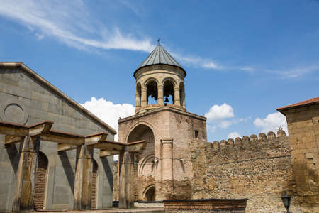 Famous Svetitskhoveli Orthodox Cathedral and historical and touristic town Mtskheta, near Tbilisi,...