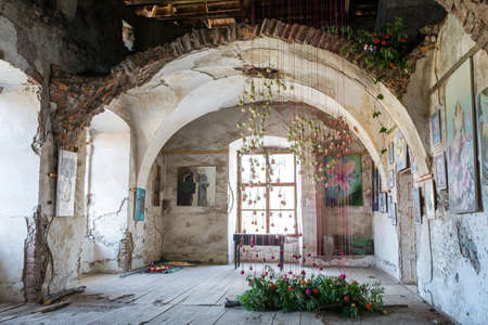 Chinadievo, Ukraine - MAY 04 2019: The Castle of Saint Miklos. Interior of castle reconstructed by artist Josef Bartosh who took the castle for rentのeditorial素材