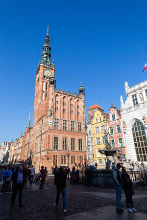 Gdansk, Poland - 11 october 2018: Old historical centre and city Hall spire clock tower, Gdansk,...