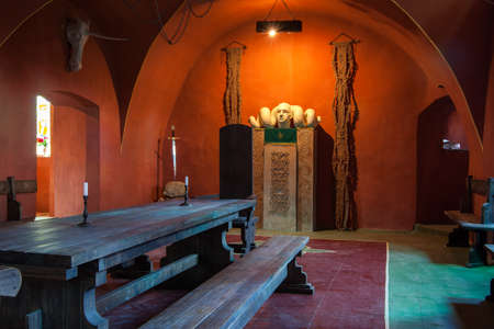 Chinadievo, Ukraine - 26 JULY 2009: The Castle of Saint Miklos is built at the turn of 14th and 15th centuries. The interior of the castle is reconstructed by artist Josef Bartosh who took the castle for rentのeditorial素材