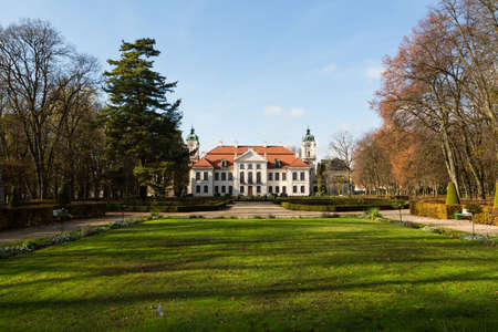 KOZLOWKA, POLAND - october 31, 2019: Zamoyski Palace in Kozlowka. Rococo and neoclassical palace complex located in Kozlowka near Lublin, eastern Polandのeditorial素材