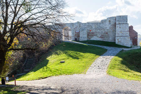 KAZIMIERZ DOLNY, POLAND - 30 OCTOBER 2019: Ruins of the medieval royal castle in Kazimierz Dolny on...