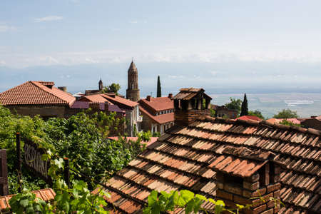 View to Sighnaghi city or City of Love important center of Georgia tourist industry. Alazani valley...