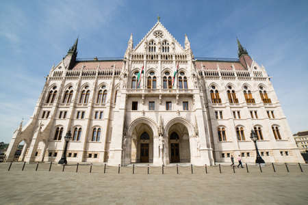 Budapest, Hungary - April 27 2018: Hungarian parliament building located on the bank of the Danube. One of the symbols of Budapest capital of Hungaryのeditorial素材
