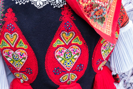 Details of costumes during traditional Moravian the Ride of the Kings festival in Vlcnov, South...