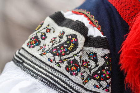 Details of costumes during traditional Moravian the Ride of the Kings festival in Vlcnov, South...