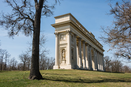 The colonnade on Rajstna is a romantic classicist gloriet near Valtice town, local name is Kolonada na Rajstne, Lednice and Valtice area, South Moravia, Czech Republicのeditorial素材