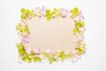 Card for invitation or congratulation with hydrangea flowers on white background