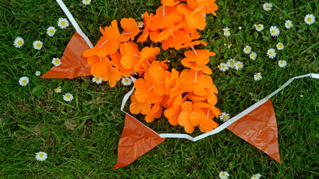 Dutch football supporters articles in the parkの写真素材