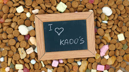 Ginger nuts and the word i love presents in Dutch written for the Dutch Santa-Claus celebration for the 5th of Decemberの写真素材