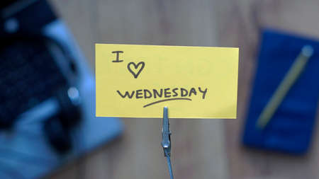 I love wednesday written on a memo at the officeの写真素材