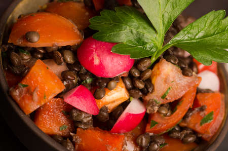 Fresh radish salad with green italian parsley. Vegetarian and Vegan.の写真素材