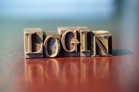 Letterpress blocks arrangement of the word "Login"の写真素材